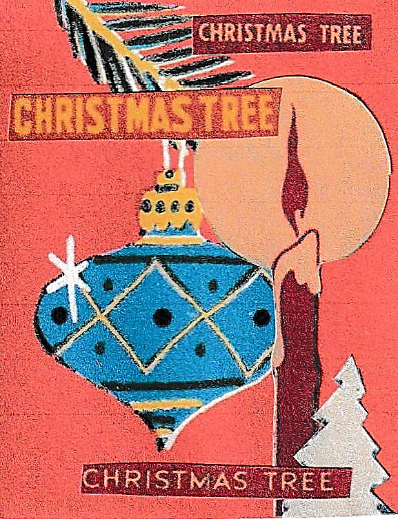 Handmade Christmas card featuring ornament imagery and vintage-inspired festive design.