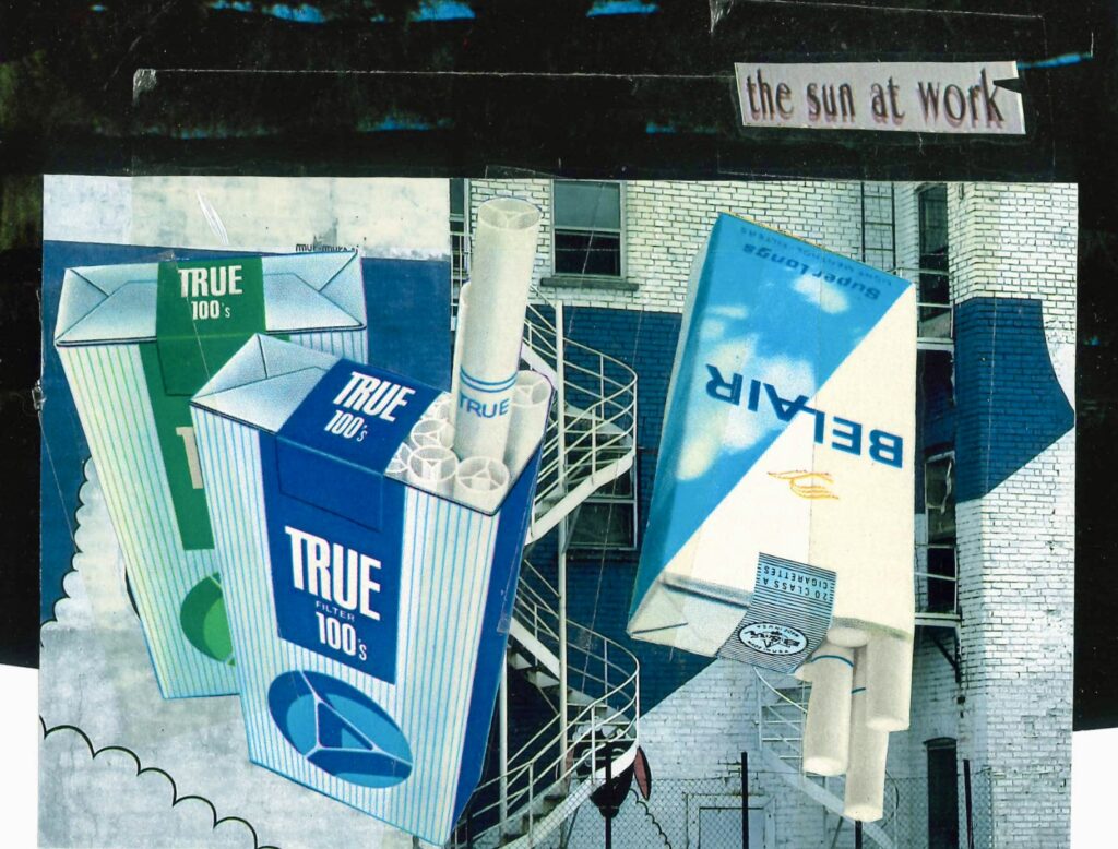 two packs of true 100s cigarettes and a single pack of bel air cigarettes on top of a staircase