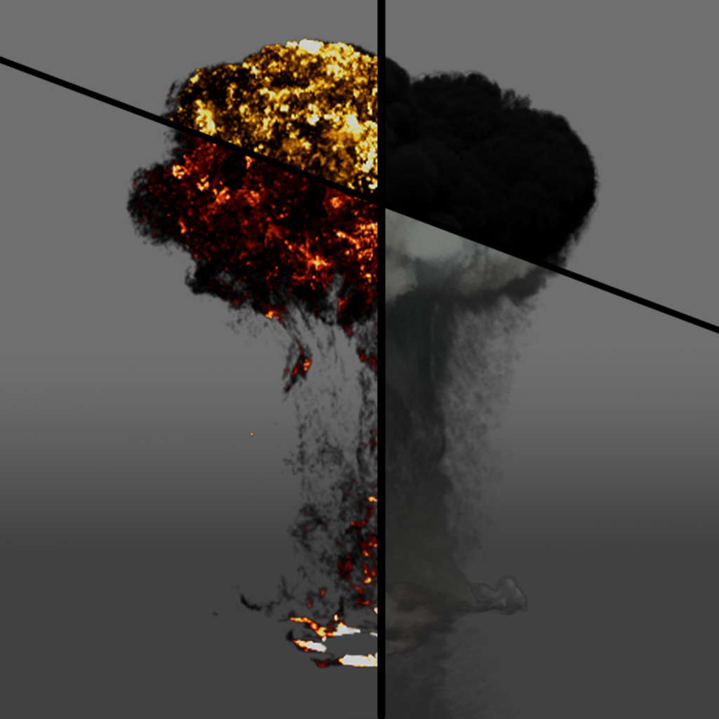 Fireball Explosion split into 4 sections based on colour