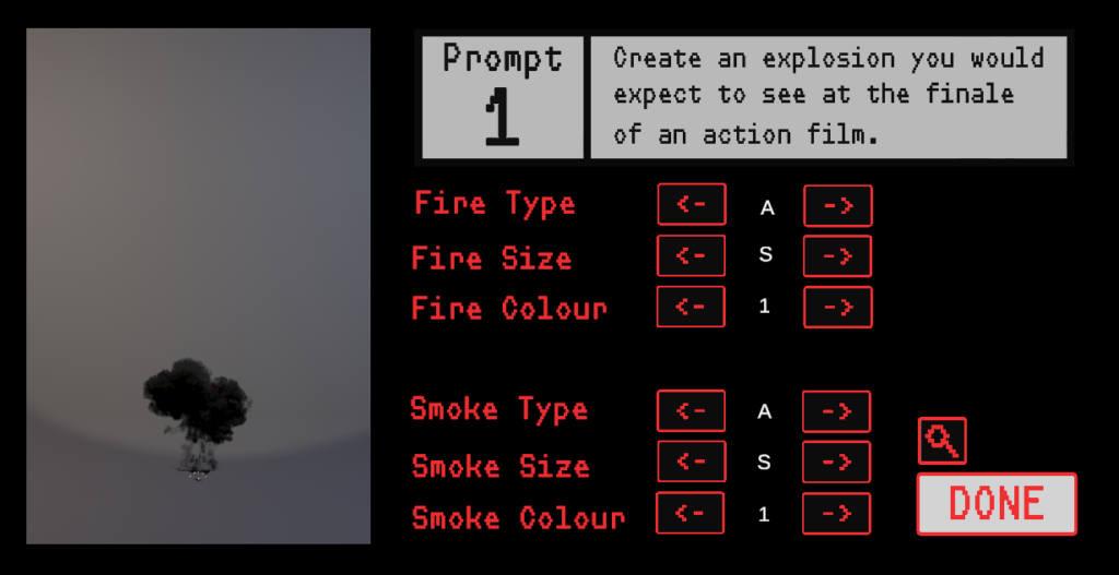 A game screen showing options to change an explosions features