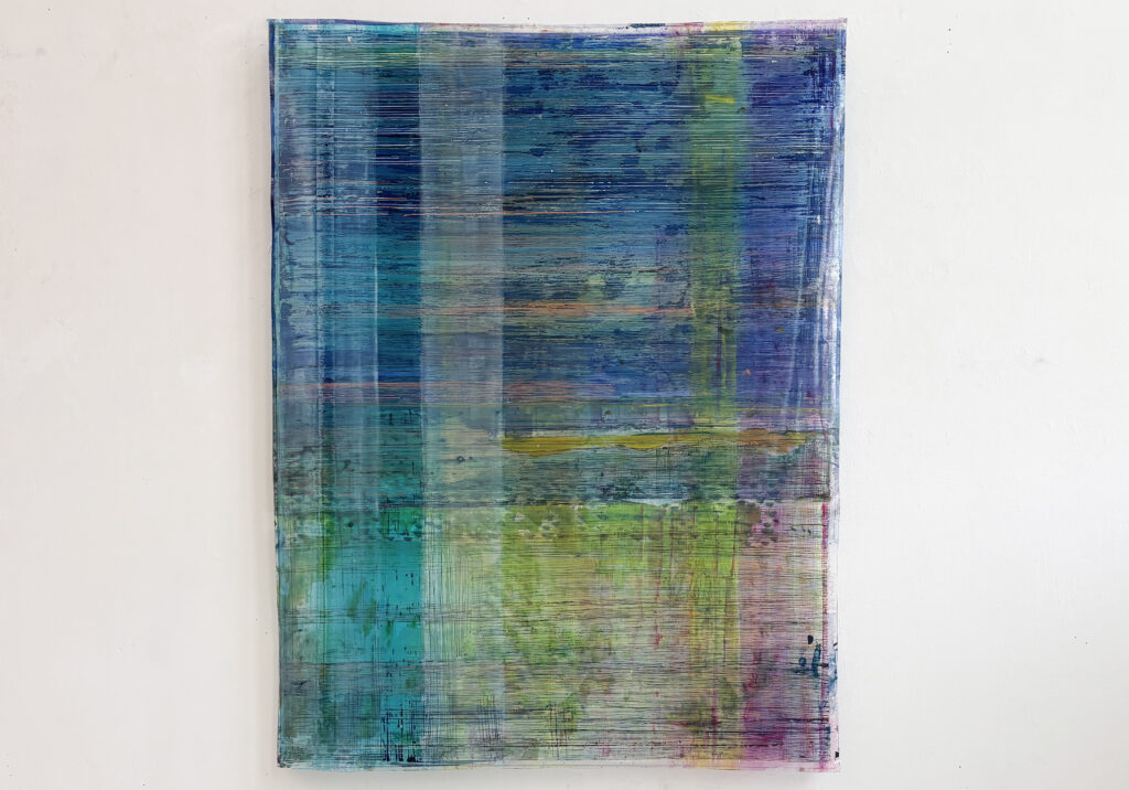 Bonae Yi, Blue Hour : Interference I, 2026, Acrylic on transparent vinyl, 160 x 120cm