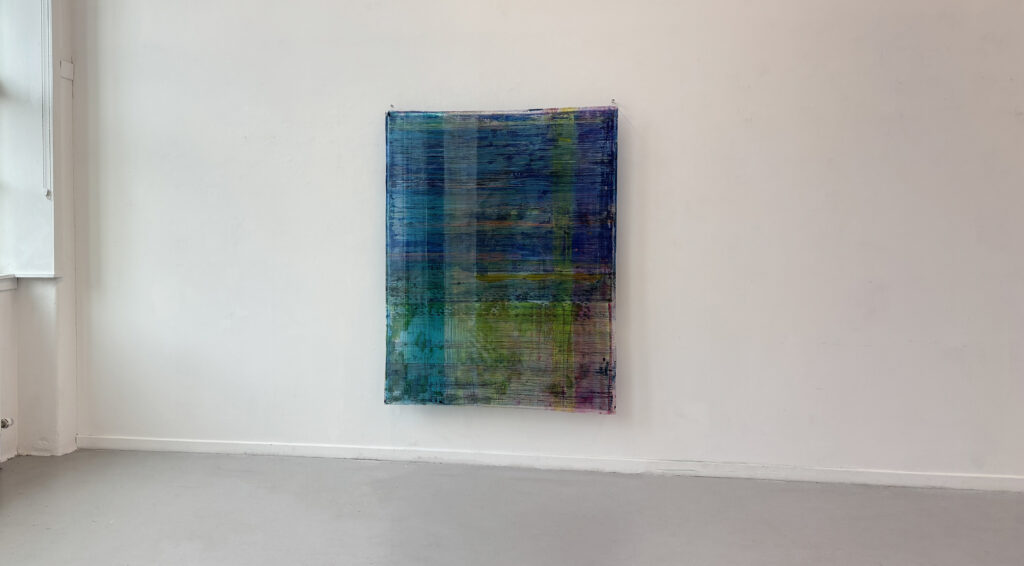 Bonae Yi, Blue Hour : Interference I, 2026, Acrylic on transparent vinyl, 160 x 120cm