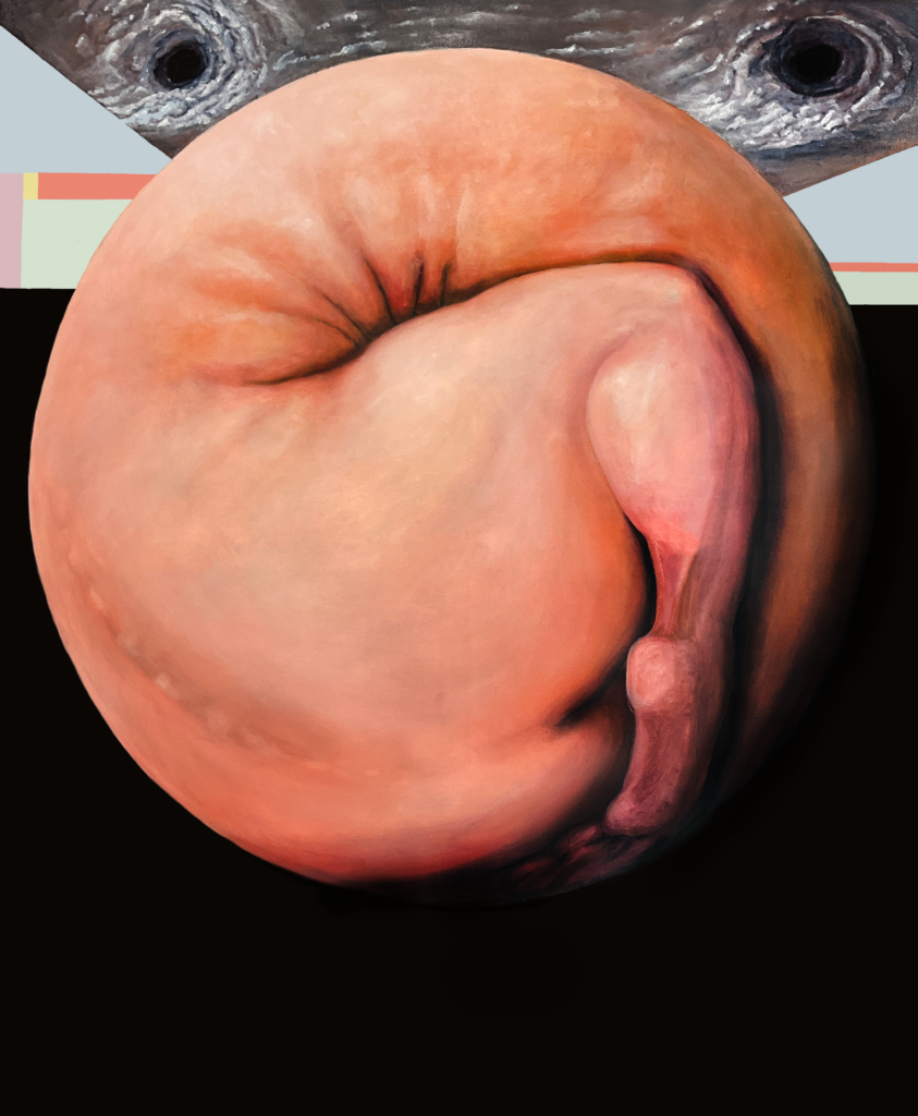 The beginning of self maturing, where cognitive discipline, and strategy take precedence. It reflects the integration of wisdom through a lived experience, critical thinking, and new emotional complexity. This stage is about clarity of purpose, self regulation, and navigating the world with intention.  Glaukopis Emanation marks the moment when the self begins to see with clarity. Drawing from the epithet of Athena, the bright-eyed goddess of wisdom, this painting captures the emergence of the cognitive self; the part that analyzes, strategizes, and begins to direct its own reconstruction. This is not a return to wholeness, but the beginning of agency. The mind is still marked by compression, but it holds itself with awareness. The instinct driven being of earlier works has evolved, now it observes, calculates, and begins to shape its own becoming. Now becoming a focused projection of selfhood rather than an uncontrolled burst. Visually, the form carries structure, tension, and a sense of readiness. It radiates not chaos, but control.