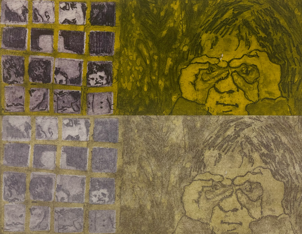 Etching of figures through a window