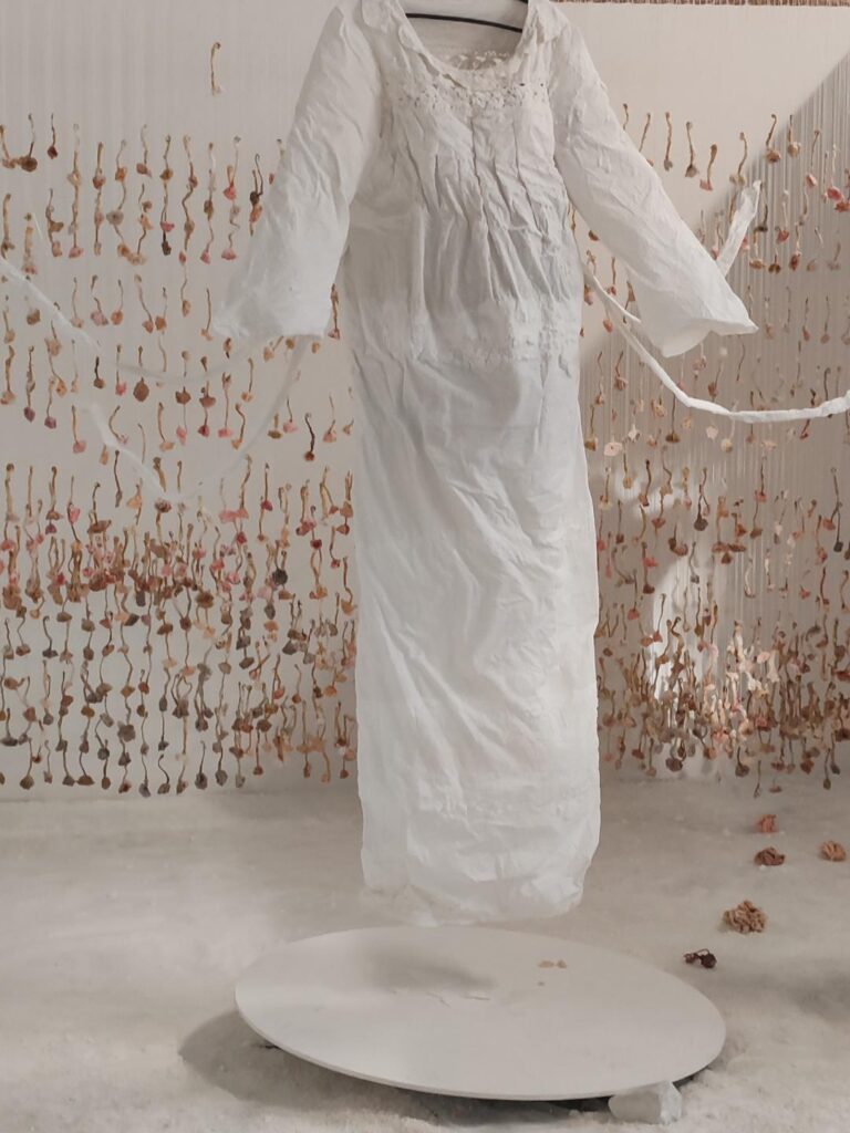 self made dress /cristalised in salt for over 7 months