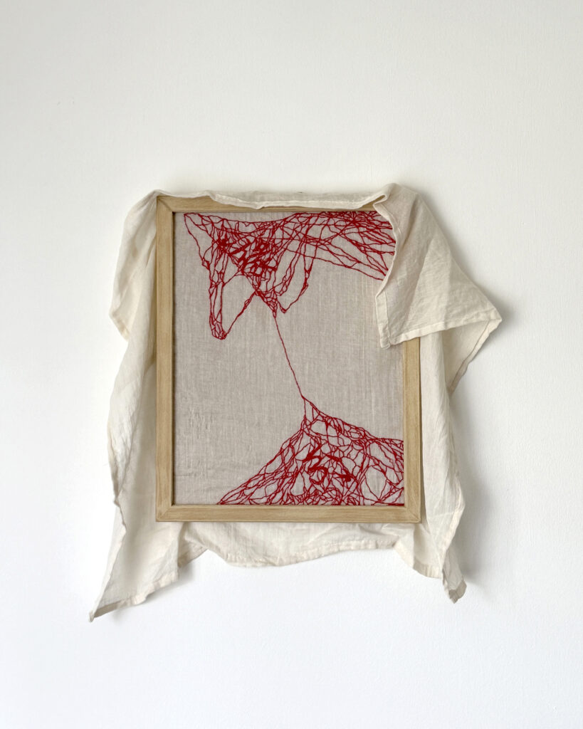 Hand embroidery hanging on wall