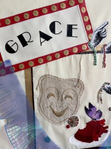 close up of collage styled tapestry