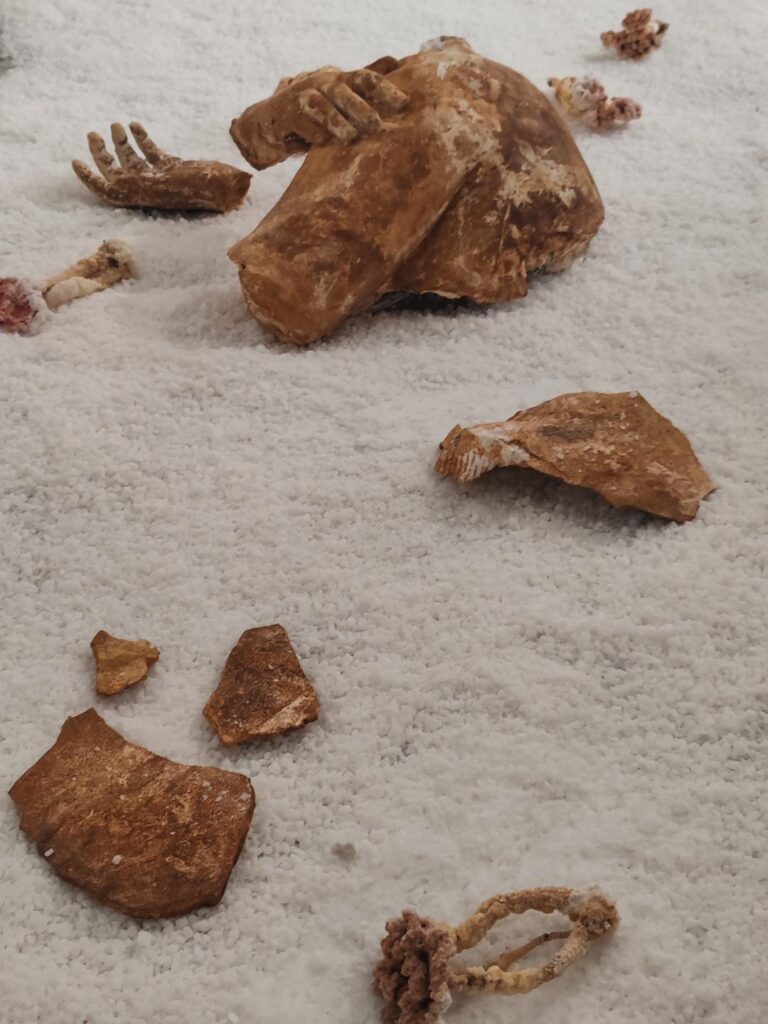rust body cast laying on the salt