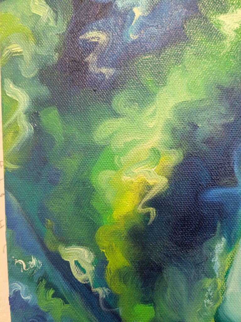 close up detail of an oil painting