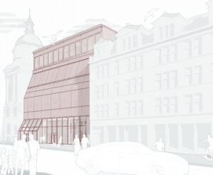 The approach to the building balances civic prominence with contextual sensitivity, ensuring it is clearly identifiable within the cityscape while remaining empathetic to the existing fabric of Broomielaw. This relationship is articulated through a visually permeable threshold formed by a double-skin polycarbonate façade, which allows glimpses of internal activity before physical entry and establishes a gradual transition between city and institution. Acting as a luminous veil, the polycarbonate mediates transparency and light, producing a softened civic presence that glows from within while maintaining visual permeability to the public realm. In doing so, the building achieves civic stature without the heaviness of traditional stone, instead fostering a lighter material expression that engages in a respectful dialogue with neighbouring structures, including the Clydeport Building. This layered threshold extends into the interior, dissolving the boundary between inside and outside and encouraging curiosity, openness, and accessibility within the civic space.