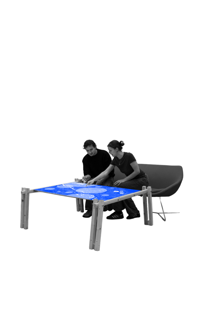Users are engaging with a public input module, an accessible and free to use digital device that permits interaction with the Utopia* platform.